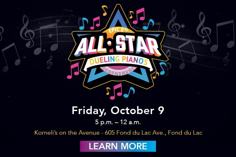 Dueling Pianos tickets for 10/9/2026 at Korneli's on the Ave, Fond du Lac, WI.